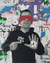 Load image into Gallery viewer, Street art canvas spray paint and collage by French artist Ender

