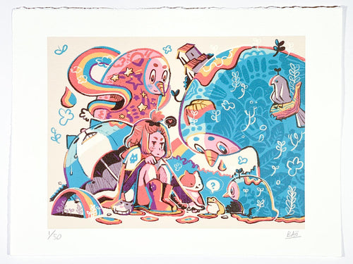 Print by Hong Kong artist Bao Ho for the exhibition Mukashi Mukashi. Signed and numbered in limited edition print