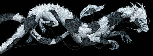 Dragon black and white painting with mechanics painted by French street artist Ardif
